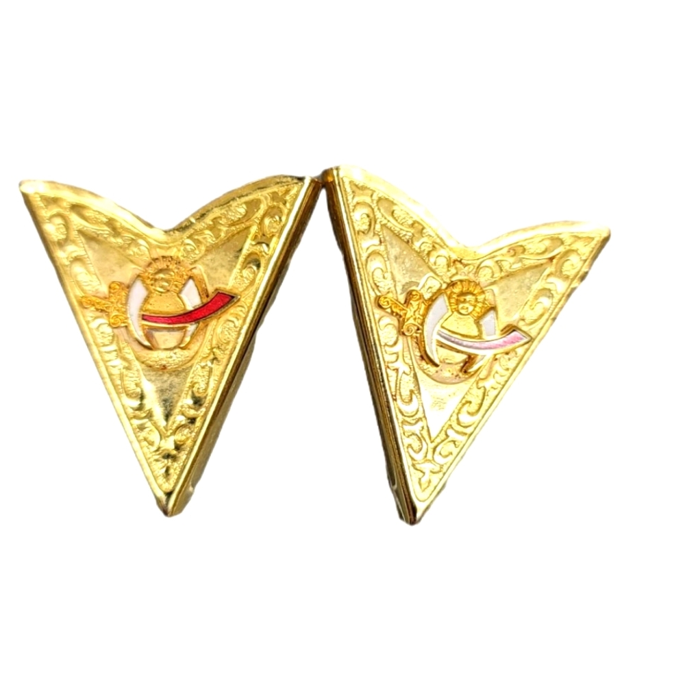 Vtg Masonic Shriners Logo Gold Tone Western Dress Shirt Collar Tips Jewelry